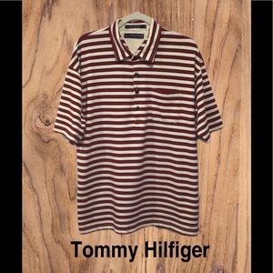 Tommy Hilfiger‎ Polo Shirt, Red/Cream/Black Striped, Size XL